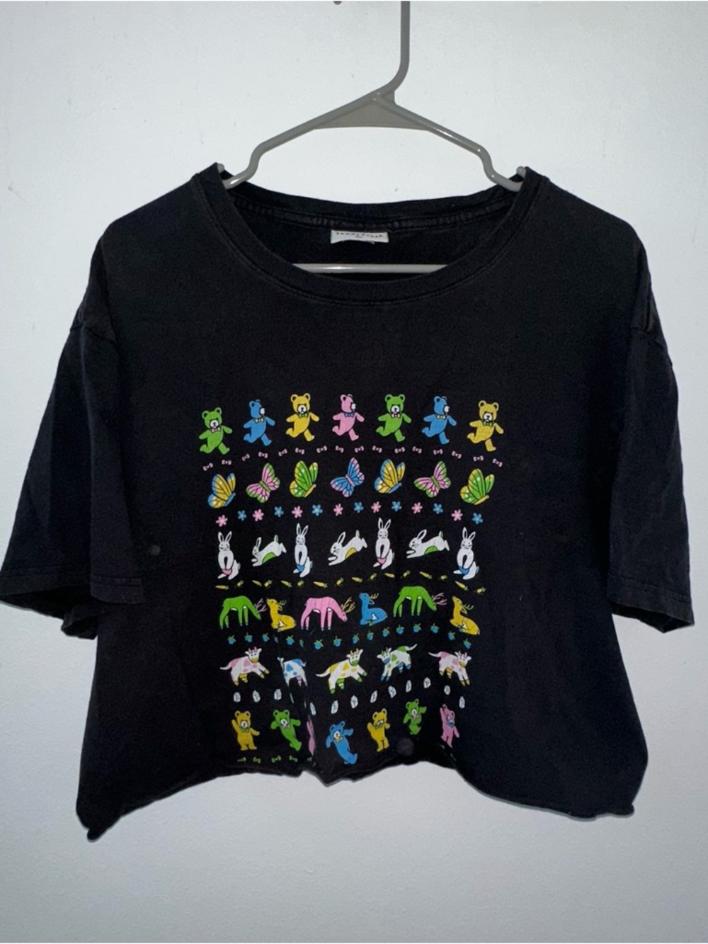 Teddy Fresh black raw hem cropped animal tee size XL